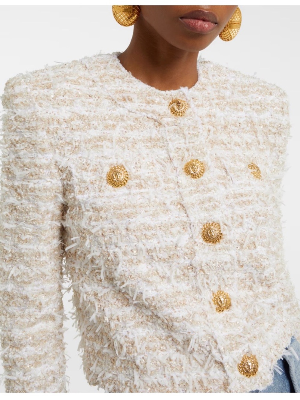 NWT BALMAIN White Gold Tweed Cropped Jacket Blazer 38 FR/ 4 US - Picture 3 of 7